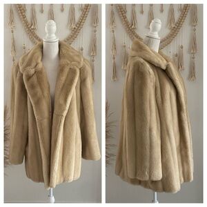 Vintage Tissavel of France Faux Fur coat 80’s USA made cream tan jacket XL